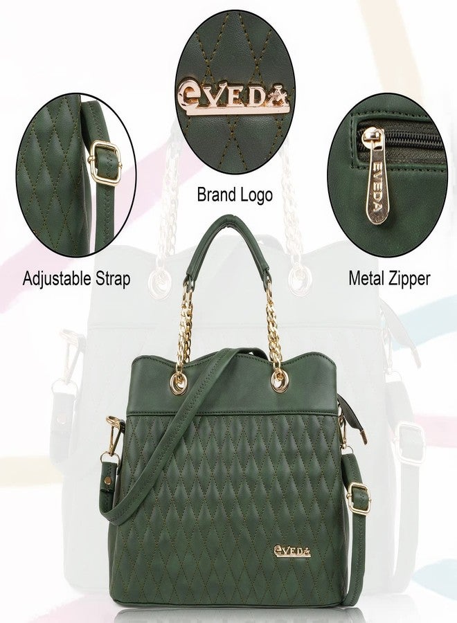 EVEDA Synthetic Vegan Leather Classic Chain Strap Top Handle Handheld Shoulder Crossbody Water Resistant Handbag For Women - Image 4